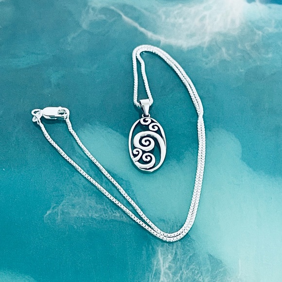 Sterling Silver A Lot Of Waves Necklace, Ocean Necklaces, Multiple Spiral Chain - Picture 6 of 11